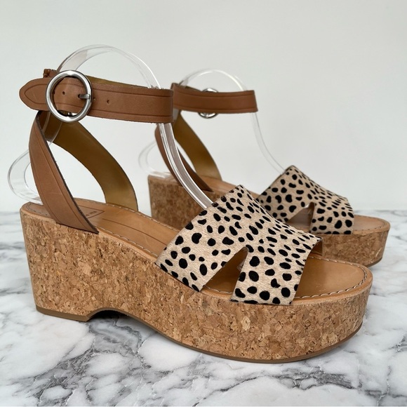 Dolce Vita Linda leather calf hair cork platform wedge sandals size 9 - Picture 1 of 11